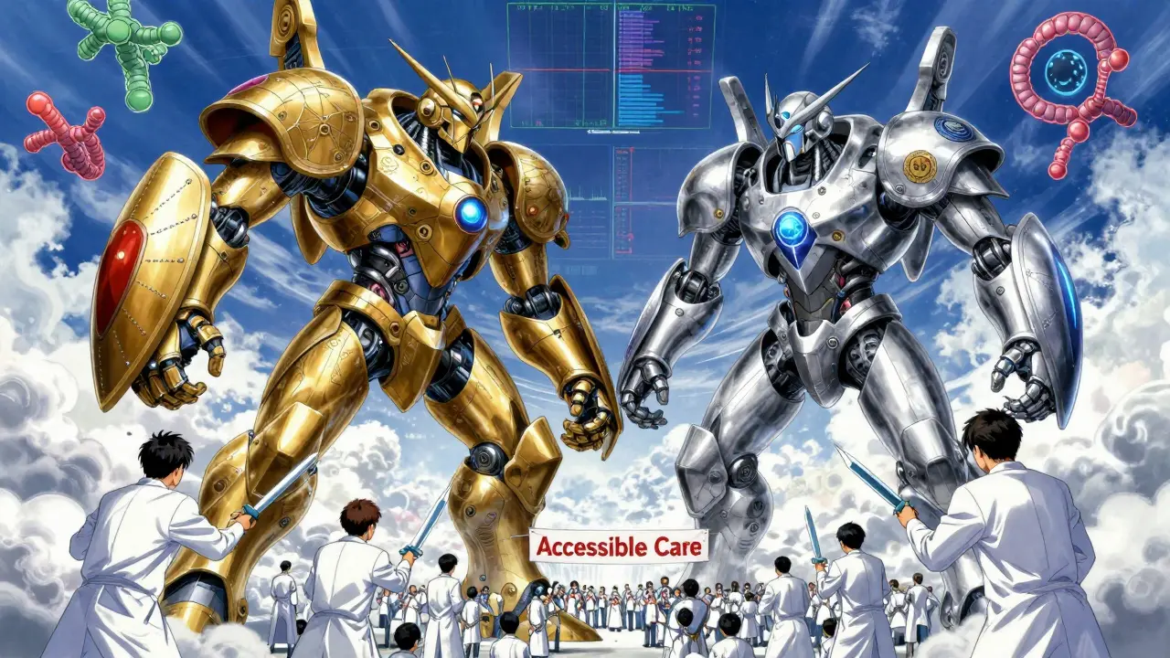 A colossal battle between branded biologic and biosimilar entities, with scientists and patients witnessing the clash for affordable care.