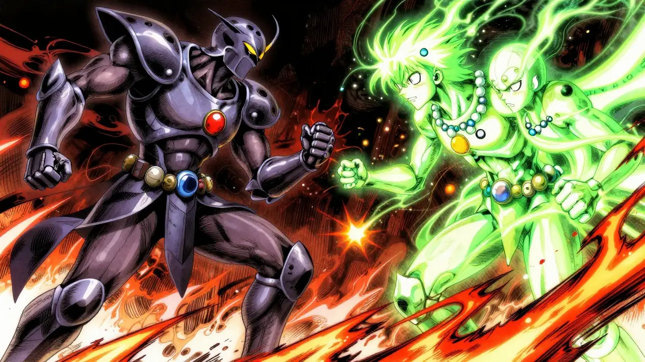 Stylized drug molecules battling enzyme guardians in combat