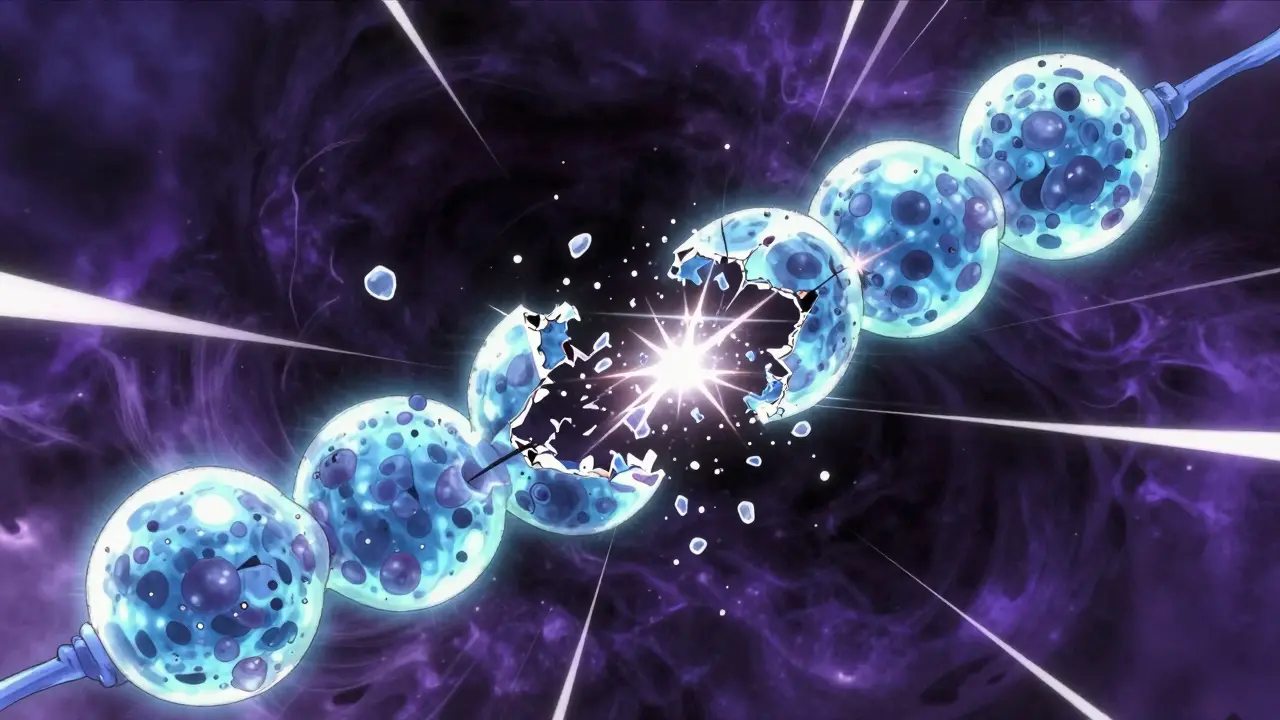 Conceptual manga art showing the molecular breakdown of an insulin protein chain.