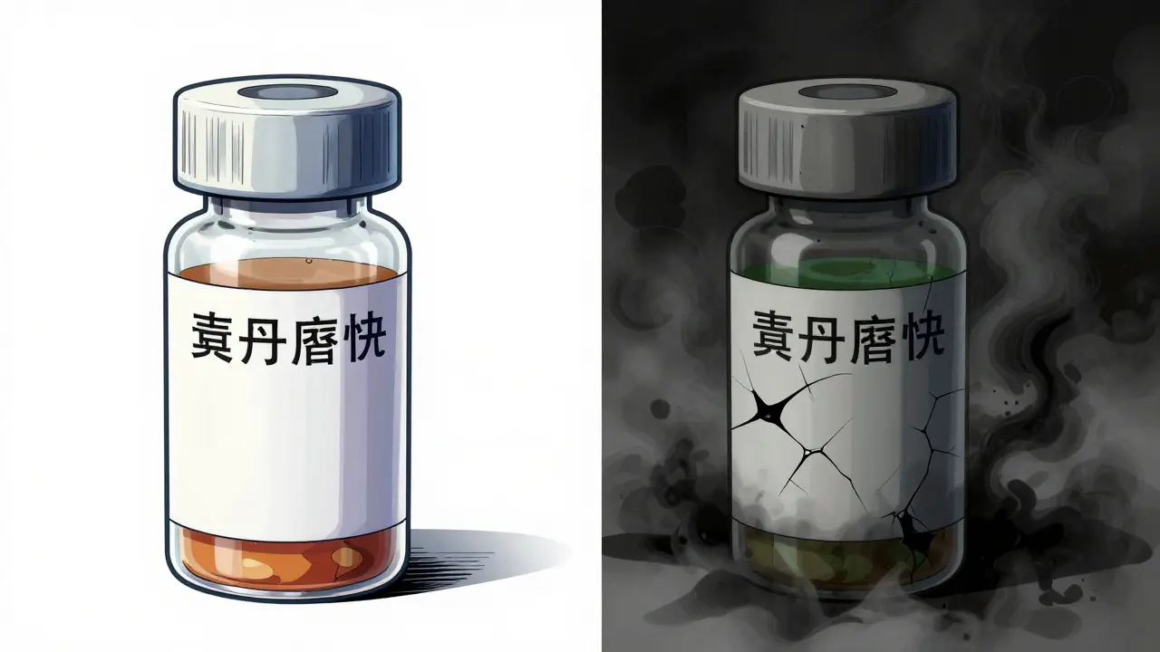 Contrast between genuine and counterfeit medication bottles