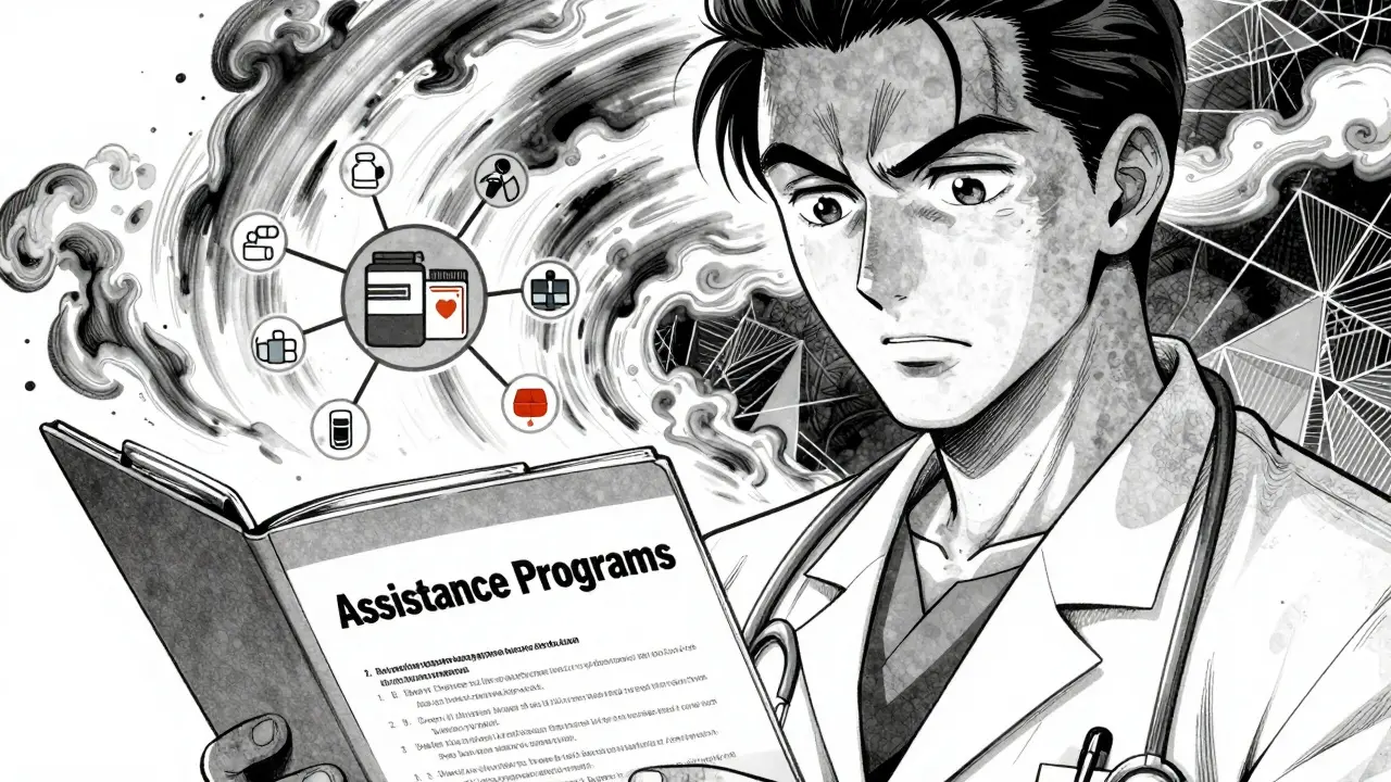 Healthcare worker reviewing assistance program documents