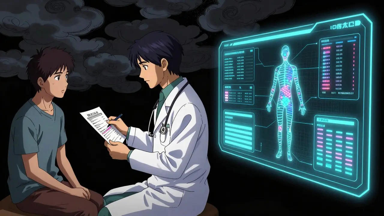 Doctor reviewing potassium levels for a patient with high-risk profile
