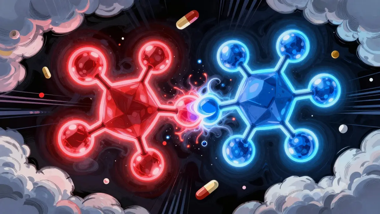 Abstract visualization of drug molecule interactions