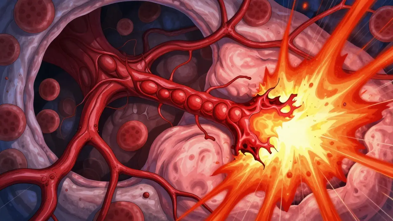 Conceptual illustration of blood vessels dilating causing inflammation